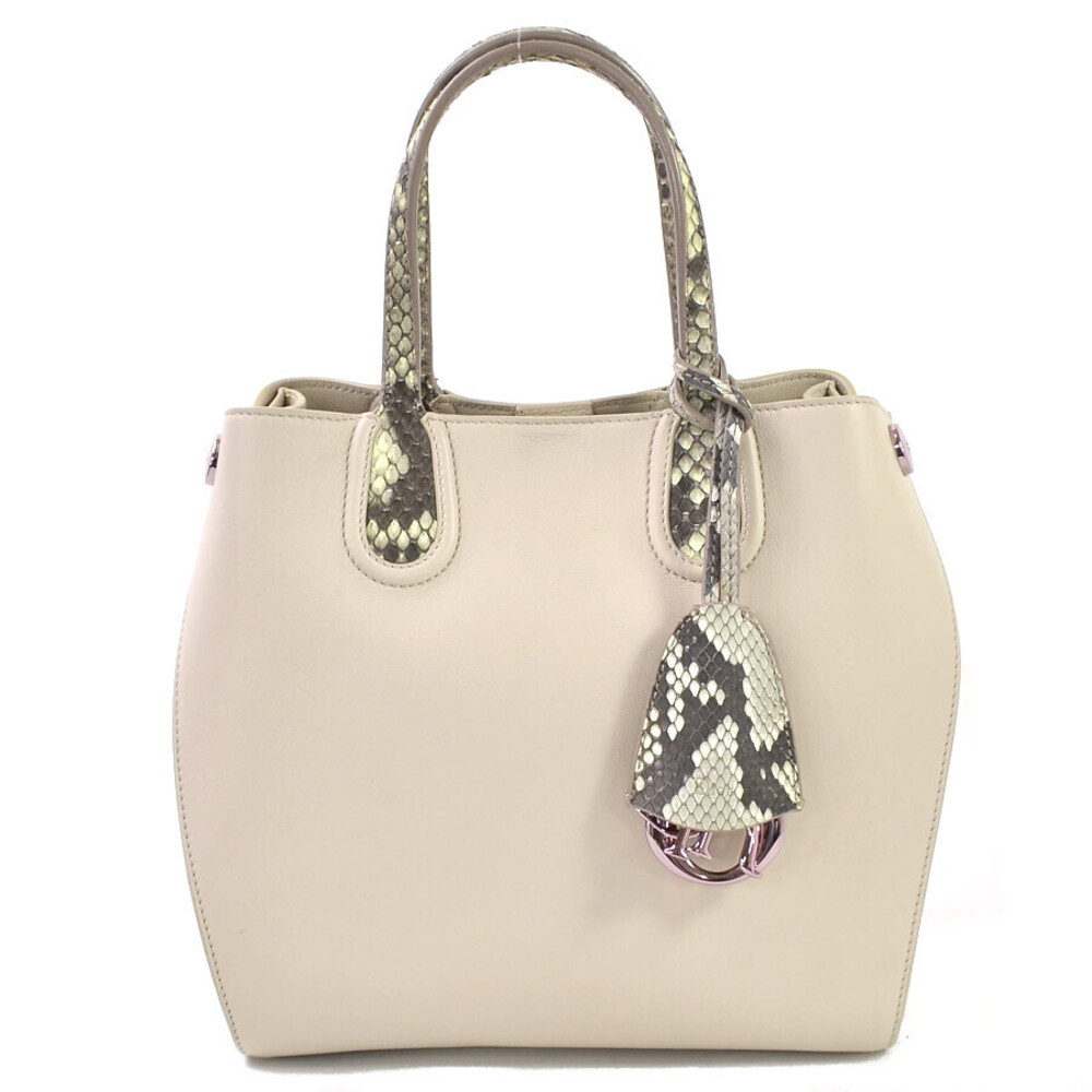 Christian Dior Addict Handbag Shoulder Bag Beige Tan Leather Python